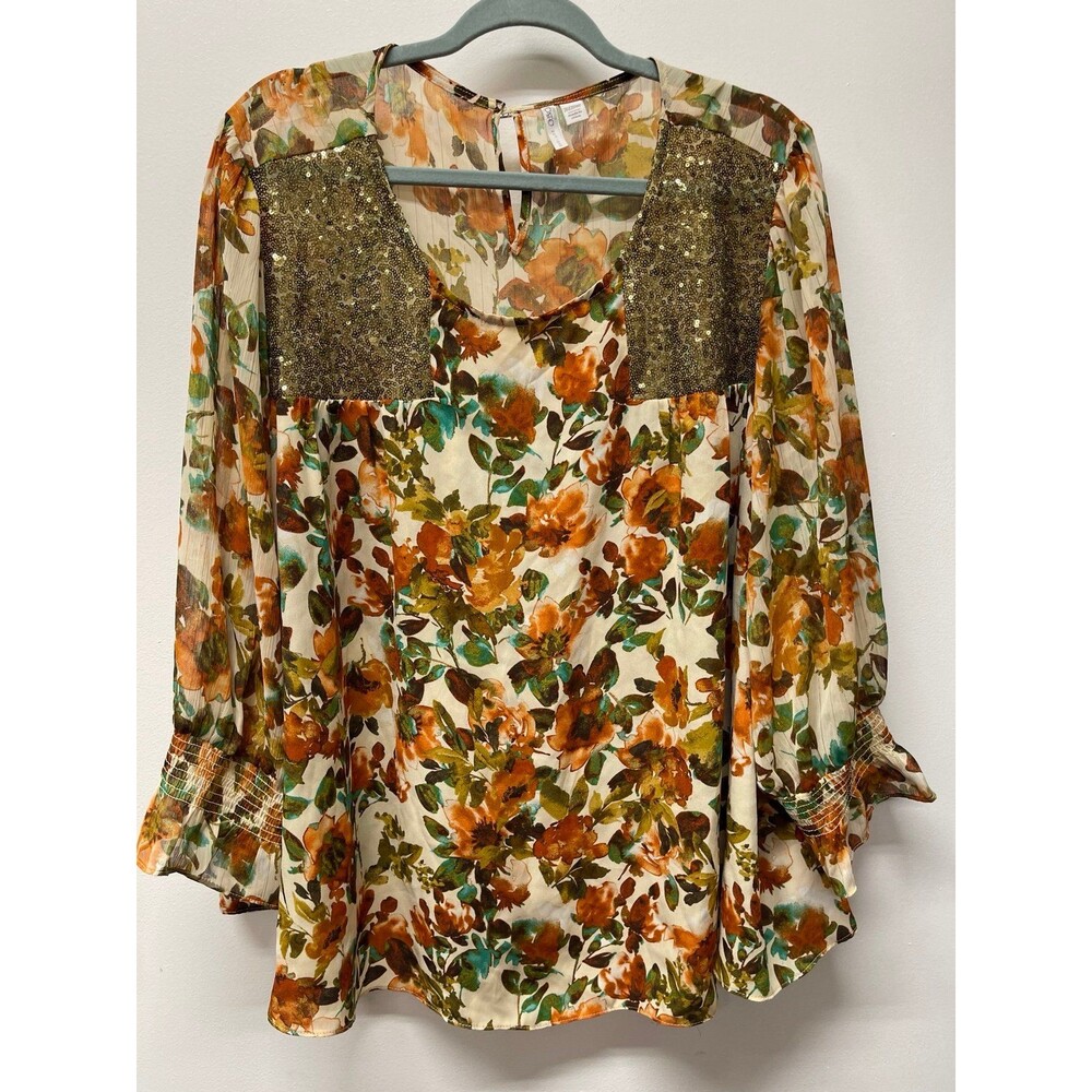Beautiful NWOT Sz 26/28 Lightweight Fall Colors Floral Print Dressy Cato Blouse